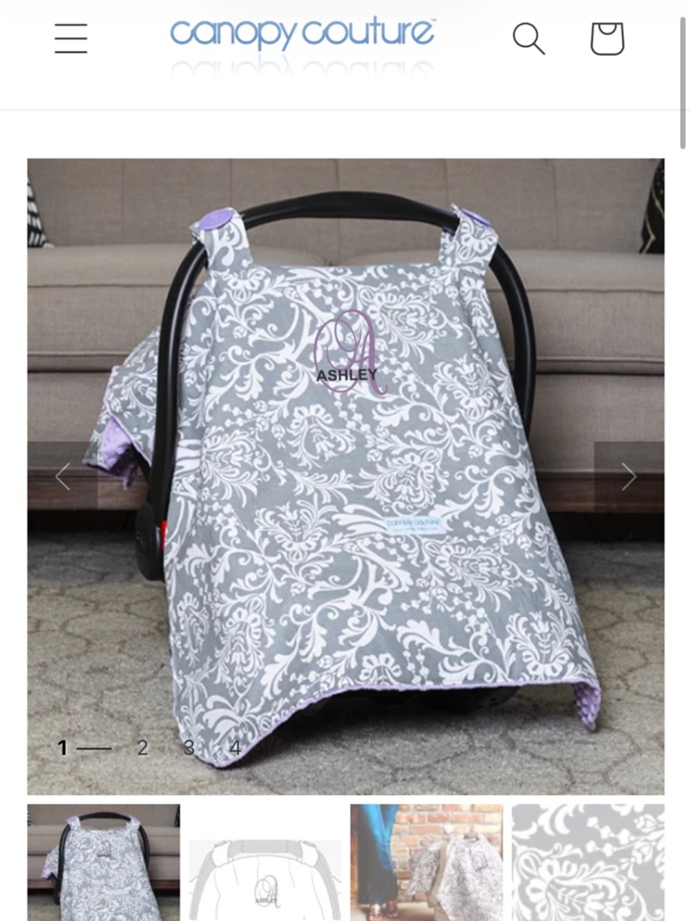 Canopy Couture Grey & White Car Seat Cover NAME IS NOT ON IT